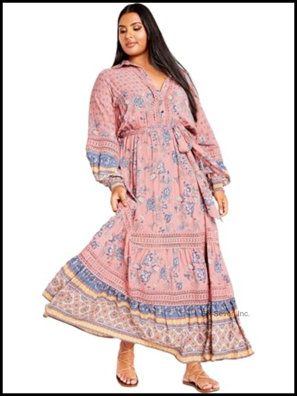City Chic Plus Size Maxi Dress Long Sleeve Boho Casual